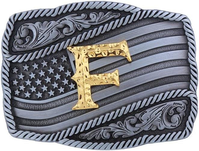 Fibbadet Store Western Cowboy Initial Letters A-Z American Flag Belt Buckle for Men Fathers Day Boyfriend Husband - Image 1